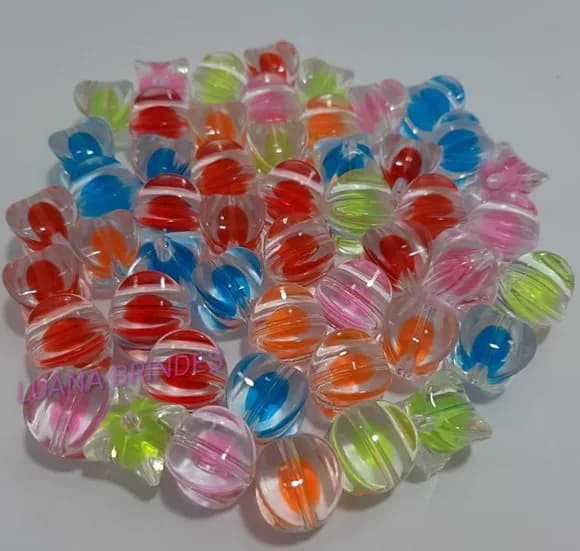 Bolinha Facetada com Miolo Colorida 14mm Pct 10 Unidades