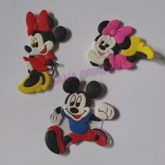 Apliques do Mickey e Minnie de Borracha - Pct 06 Unidades