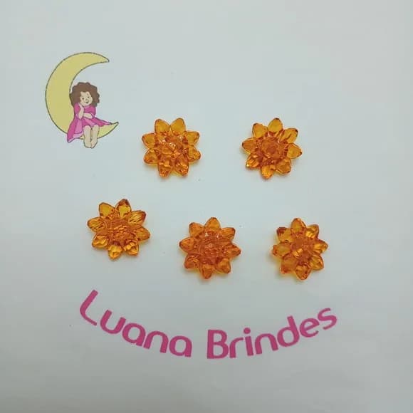 Botão Flor de Acrílico Laranja 2cm Pct 28 Unidades