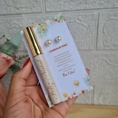 Lip Gloss Labial + Brinco Personalizado Natal