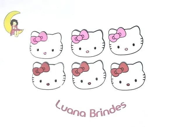 Aplique Hello Kitty 2,5cm Emborrachado Pacote com 6 Unidades