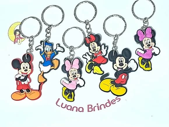 Chaveiro Mickey e Minnie Emborrachado Pacote 6 Unidades
