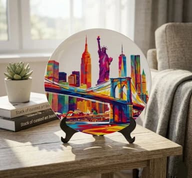 Prato Porcelana Nova York 21cm - Skyline e Ponte Pop Art