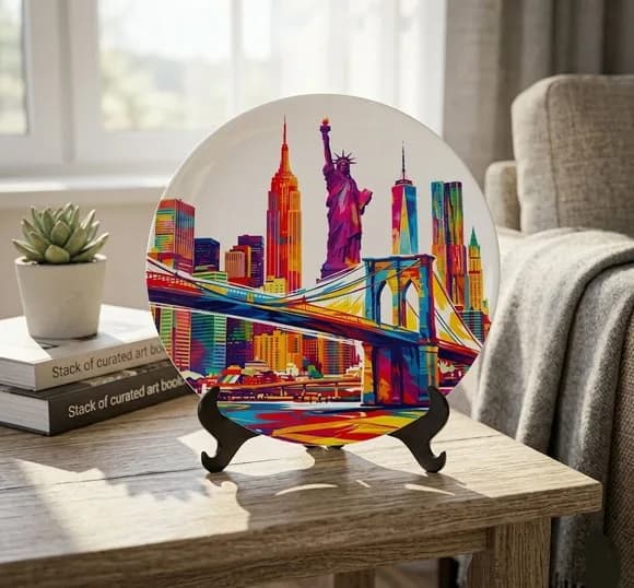 Prato Porcelana Nova York 21cm - Skyline e Ponte Pop Art