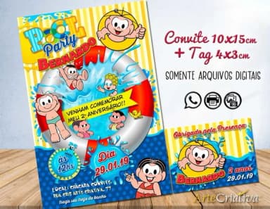 CONVITE DIGITAL C/TAG Pool Party Turma da Mônica Menino