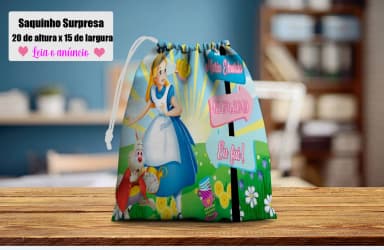 Saquinho Supresa para lembrancinhas Alice no País das Maravilhas