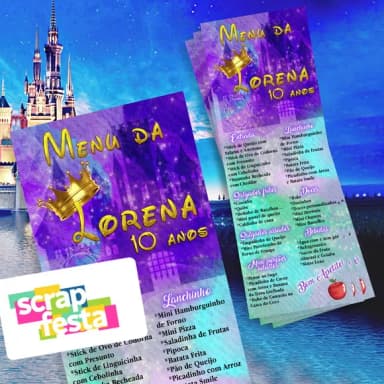 Menu Cardápio Personalizado Festa Princesas Castelo Aquarela