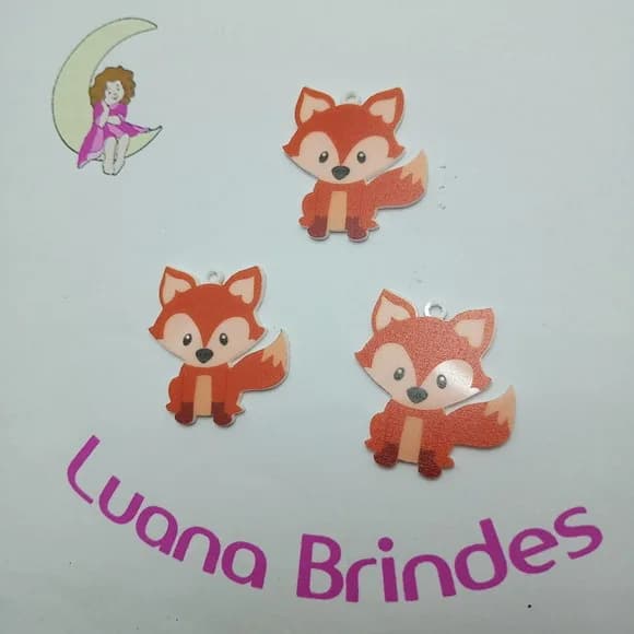 Pingente Raposa de Acrílico U.V. 3,2cm Pacote 5 Unidades