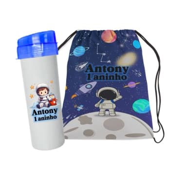 Kit mochilinha e garrafinha 500 ml astronauta