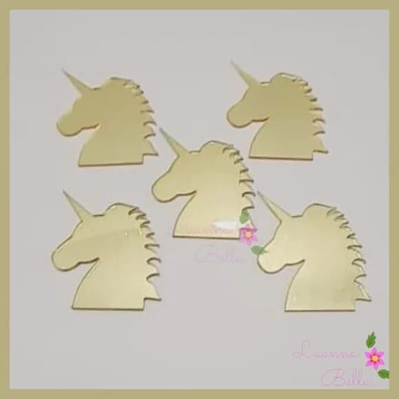 Apliques de acrílico espelhado Unicórnio Dourado - pact c/5