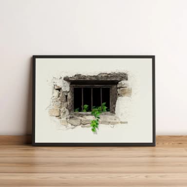 Quadro com janela rústica e folhagem natural 2642