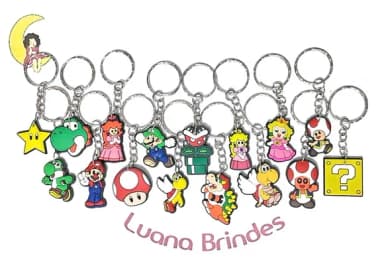 Chaveiro Super Mario Emborrachado Pacote com 16 Unidades