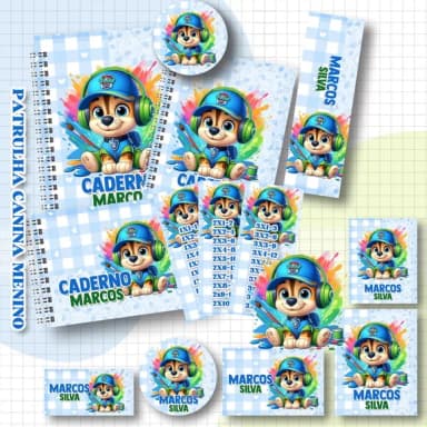 Caderno + Etiquetas + Tag Personalizada + Lápis Patrulha