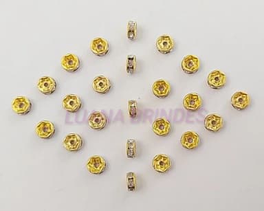 Rondela de Metal Dourado com Strass - 6mm - pct com 13 unid