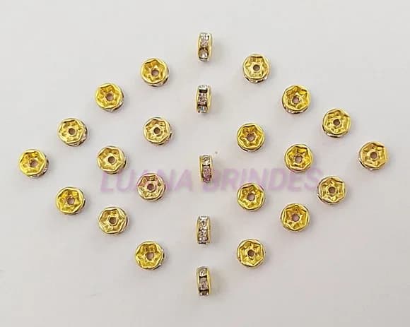 Rondela de Metal Dourado com Strass - 6mm - pct com 13 unid