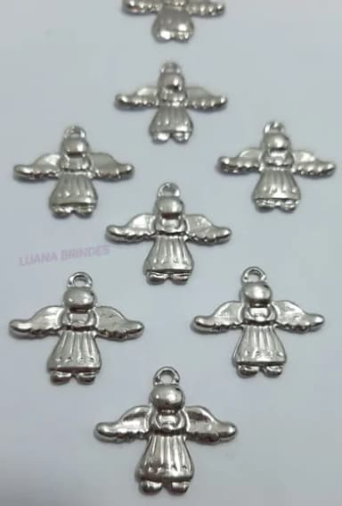 Pingente Anjinho de Metal Prateado - pct com 12 unidades