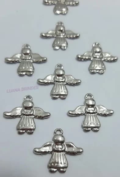 Pingente Anjinho de Metal Prateado - pct com 12 unidades