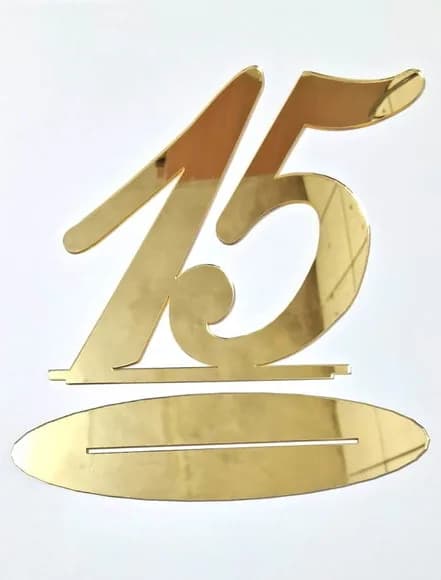 Topo de Bolo Numero 15 Acrílico Espelhado 1 Unidade
