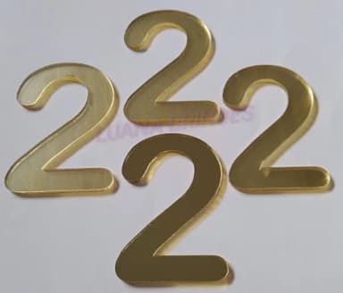 Aplique Número 2 Acrílico Espelhado Dourado 5cm Pct 4 Unids