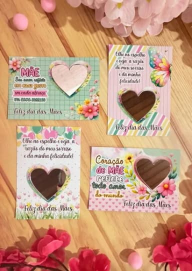 Cartão com Espelho Coração - Dia das Mães