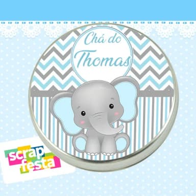 Lembrancinhas de Chá de Bebê Latinhas Menino Elefantinho