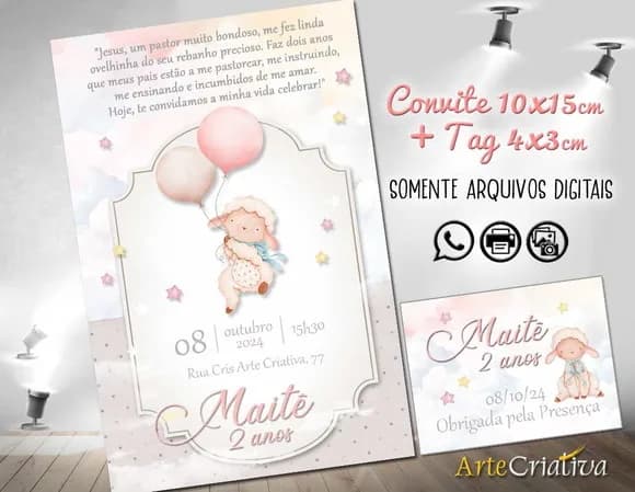Convite Digital C/tag Carneirinho Aquarela