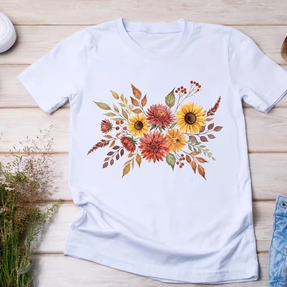 Camiseta Flores do Outono - Elegância Natural