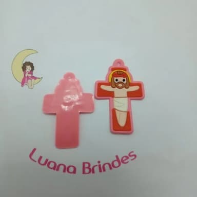 Pingente Crucifixo Rosa Chiclete Borracha 5cm Pct 4 Unidades
