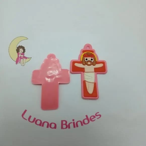 Pingente Crucifixo Rosa Chiclete Borracha 5cm Pct 4 Unidades