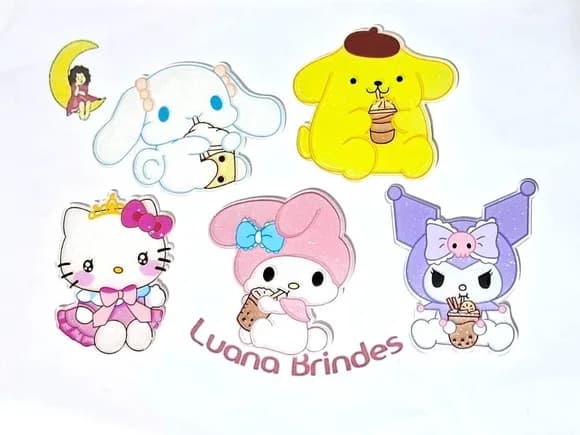 Aplique Turma da Hello Kitty Resina Pacote com 5 Unidades