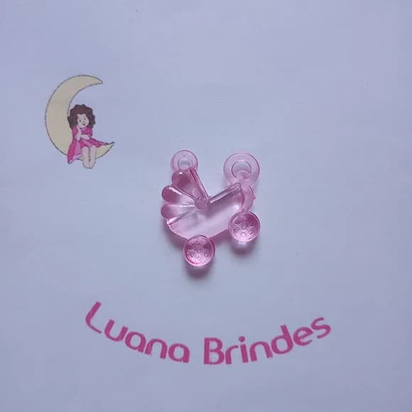 Pingente Carrinho de Bebê Rosa Acrílico 3cm Pct 15 Unidades