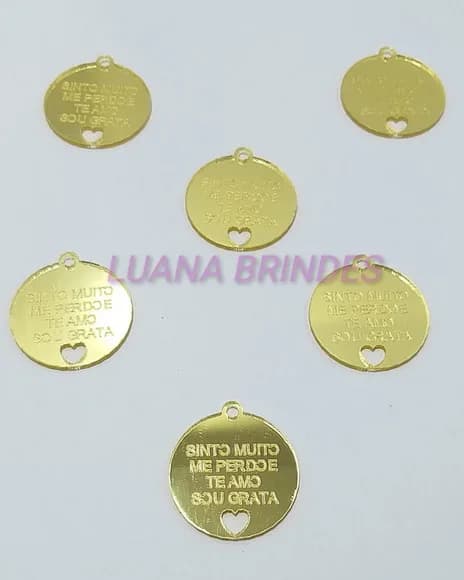 Pingente c/frase em Acrílico Espelhado Dourado - pct c/10 un