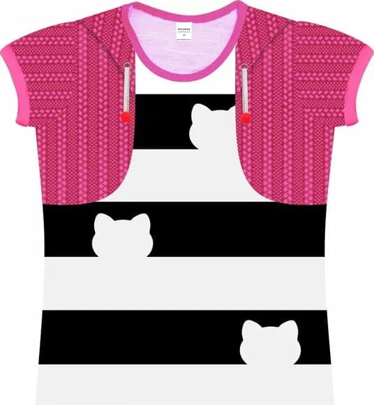 Camiseta Infantil Fantasia Menina Gato Listrada com Bolero Rosa