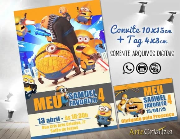 Convite Digital C/tag Minions 4
