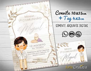 Convite Digital C/tag Primeira Comunhão Menino