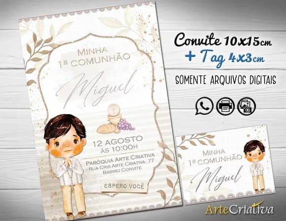 Convite Digital C/tag Primeira Comunhão Menino