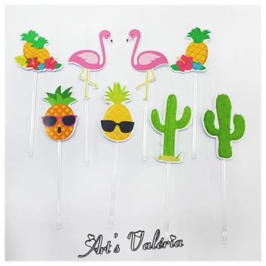 Toppers para doces Flamingo, Abacaxi e Cactos - cada