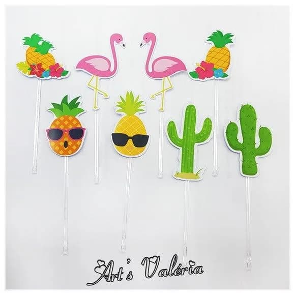 Toppers para doces Flamingo, Abacaxi e Cactos - cada