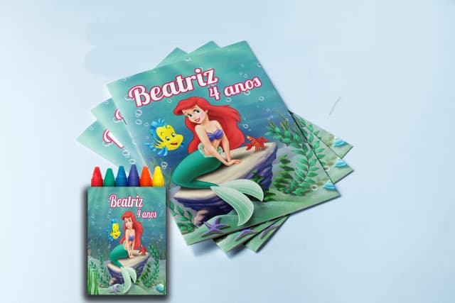 Revista para colorir  com Giz de cera Personalizado da Pequena Sereia