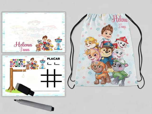 Kit lembrancinhas com Mochila e Lousa Magica da Patrulha Canina