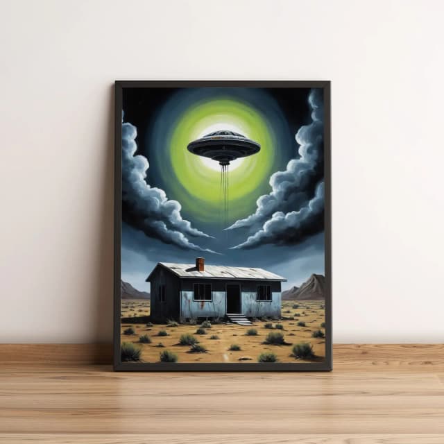 Quadro com OVNI sobre casa no deserto 2571