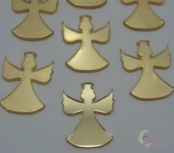 Aplique Anjinho Acrílico Espelhado Dourado - Pct C/7 Unid