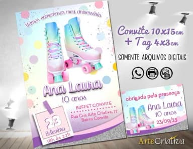 Convite Digital C/tag Festa Patins Candy Color