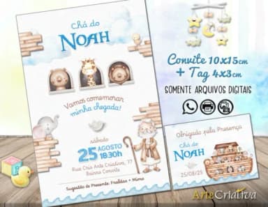 Convite Digital C/tag Chá de Bebê Arca de Noé Menino 5
