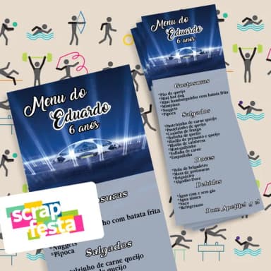 Menu Cardápio Personalizado Festa Futebol Esporte