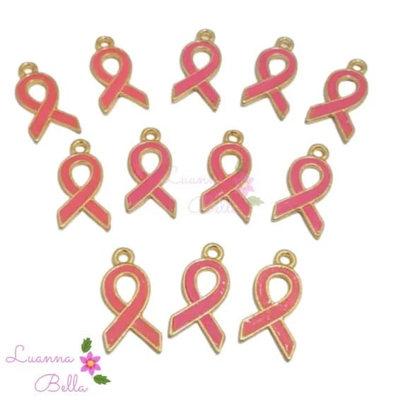 Pingente outubro rosa de metal dourado- Pacotes C/ 7 unds
