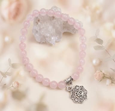 Pulseira Japamala 27 Contas Quartzo Rosa 6mm - Pingente à Escolha