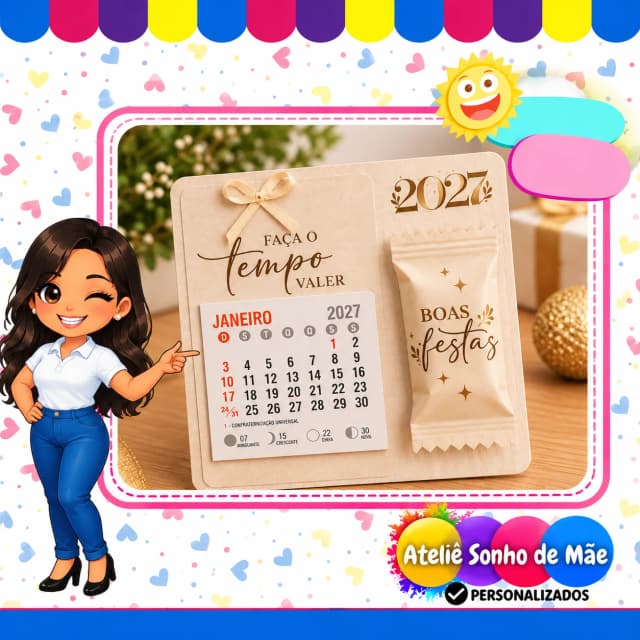 Calendário 2027 Personalizado com Mimo de Natal – Brinde Corporativo