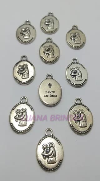 Medalha Santo Antônio em Metal Prateado - Pct C/10 Unid