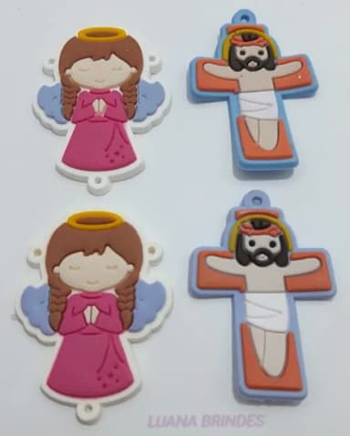 Kit terço Anjinha e Crucifixo de borracha - pct c/2 kits